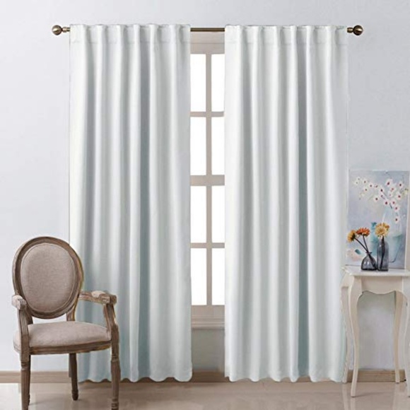 Greyish White Room Darkening Curtains 2 Panels